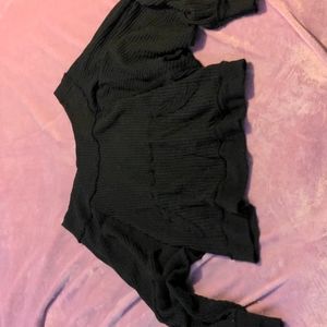 Free People Black Thermal Long Sleeve w/ Pocket